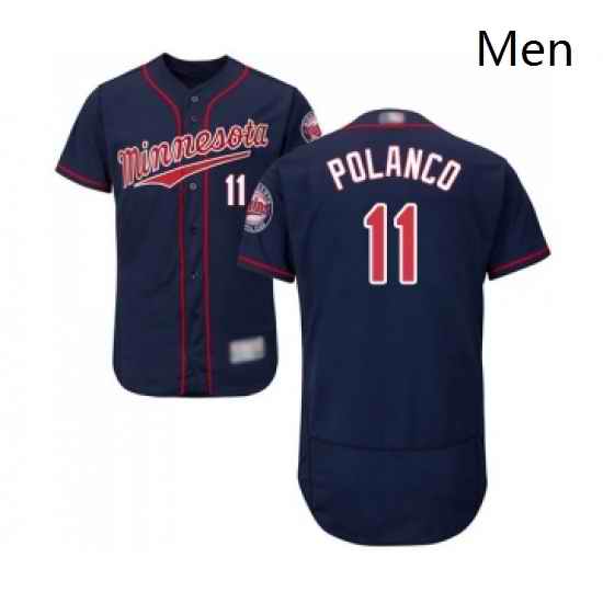 Mens Minnesota Twins 11 Jorge Polanco Navy Blue Alternate Flex Base Authentic Collection Baseball Jersey